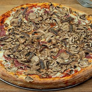 Salami, Mushrooms and Anchovies Pizza 