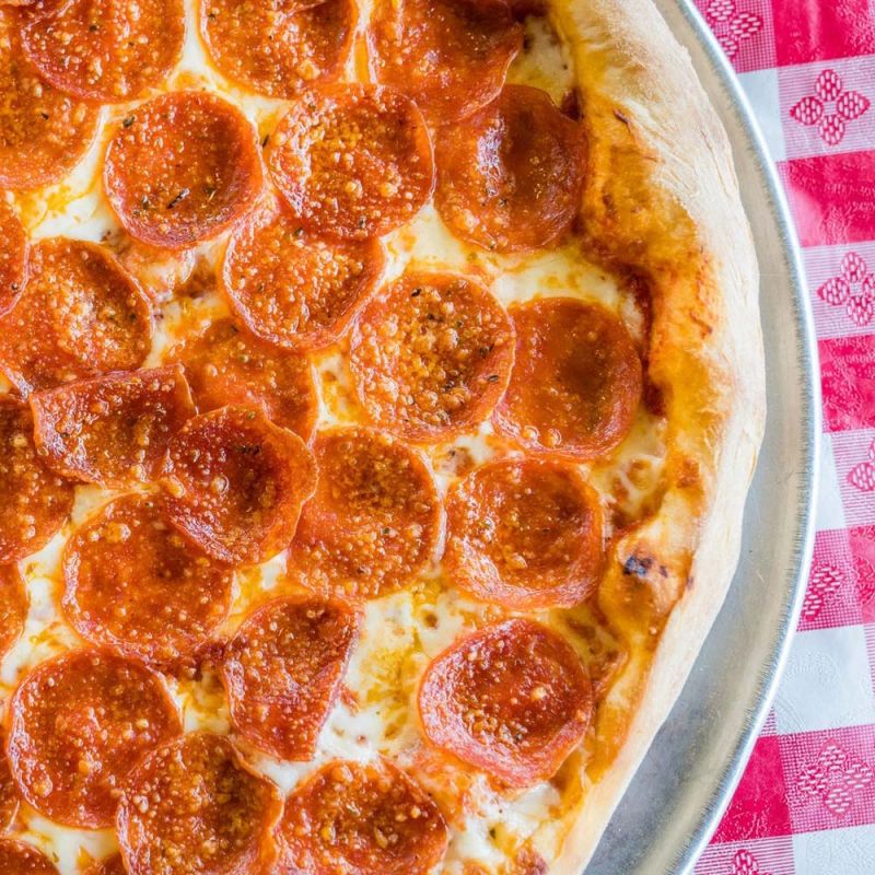 Toto's Pizzeria popular handmade Neapolitan style pepperoni pizza closeup